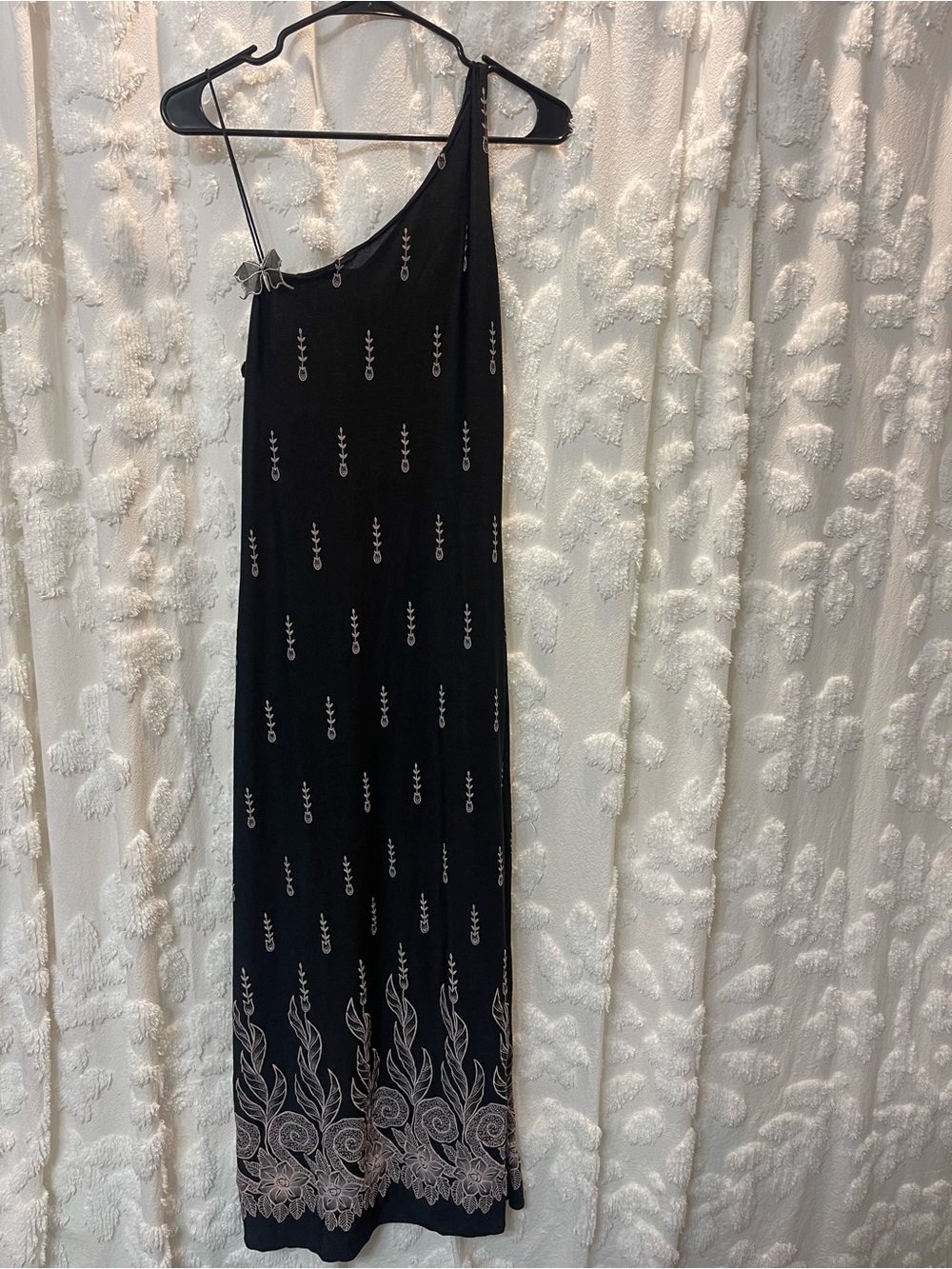 90s American vintage black maxi dress with floral embroidery and butterfly